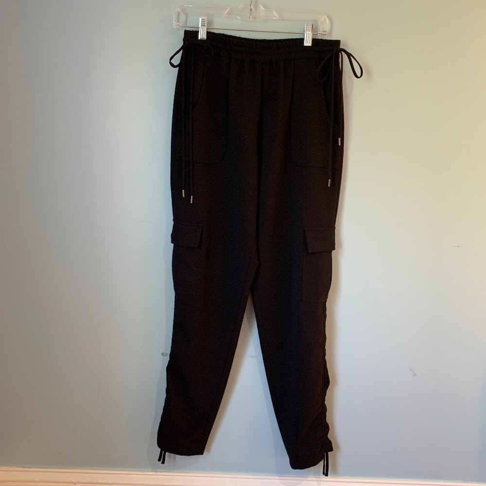 Elie Tahari Women's Zuma Slim Leg Cinch Cargo Pants Black Size Small